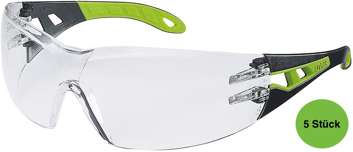 5 x Uvex Pheos Schutzbrille - Supravision Excellence - Transparent/Schwarz-Grün