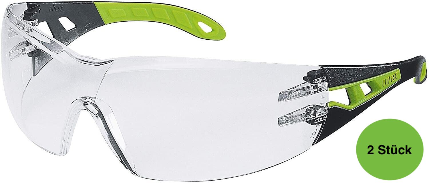 Uvex Pheos Supravision Excellence Schutzbrille 9192225 (2 Stück / transparent-schwarz-grün) - Uvex REF 9192225