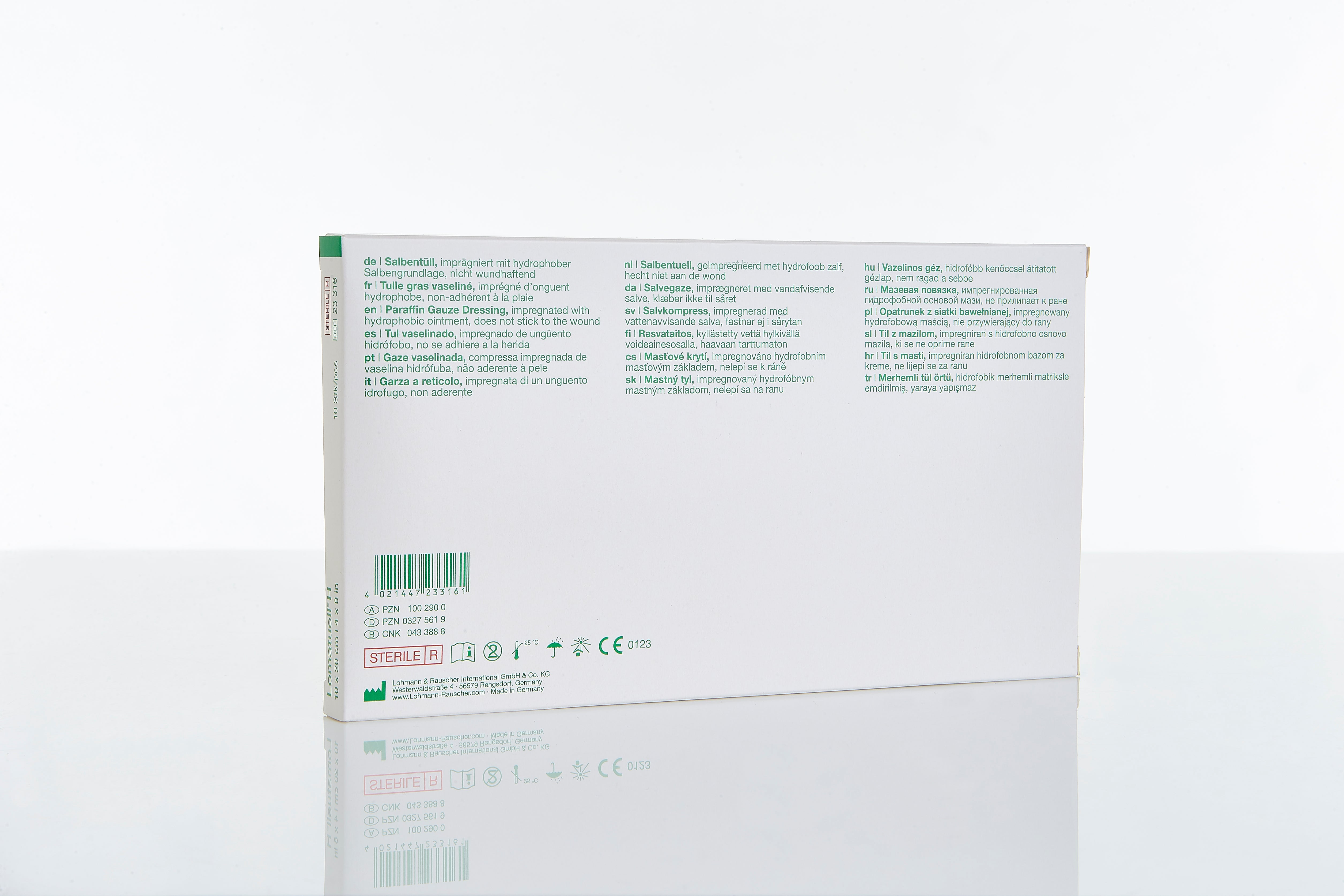 Lomatuell H Salbentüll 10 x 20 cm (10 Stück / sterile / hydrophob) - Lohmann & Rauscher REF 23316 - MHD 2026-01