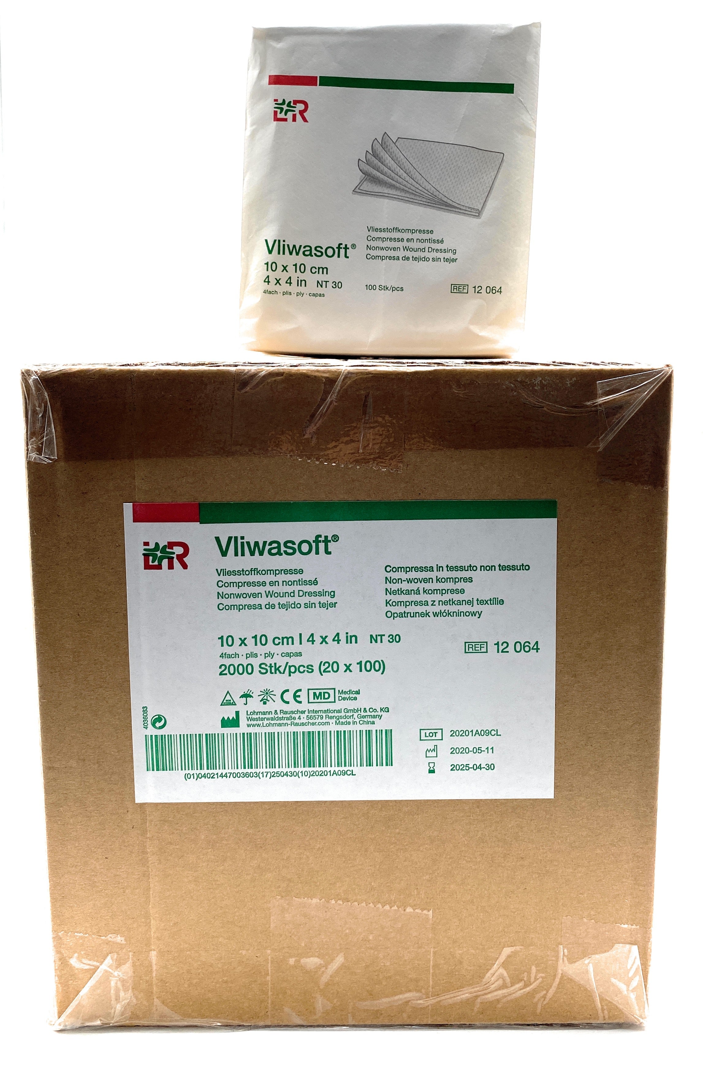 Vliwasoft Vlieskompresse 10 x 10 cm unsteril - Kartonware (2.000 Stück / 4fach) - Lohmann & Rauscher REF 12064