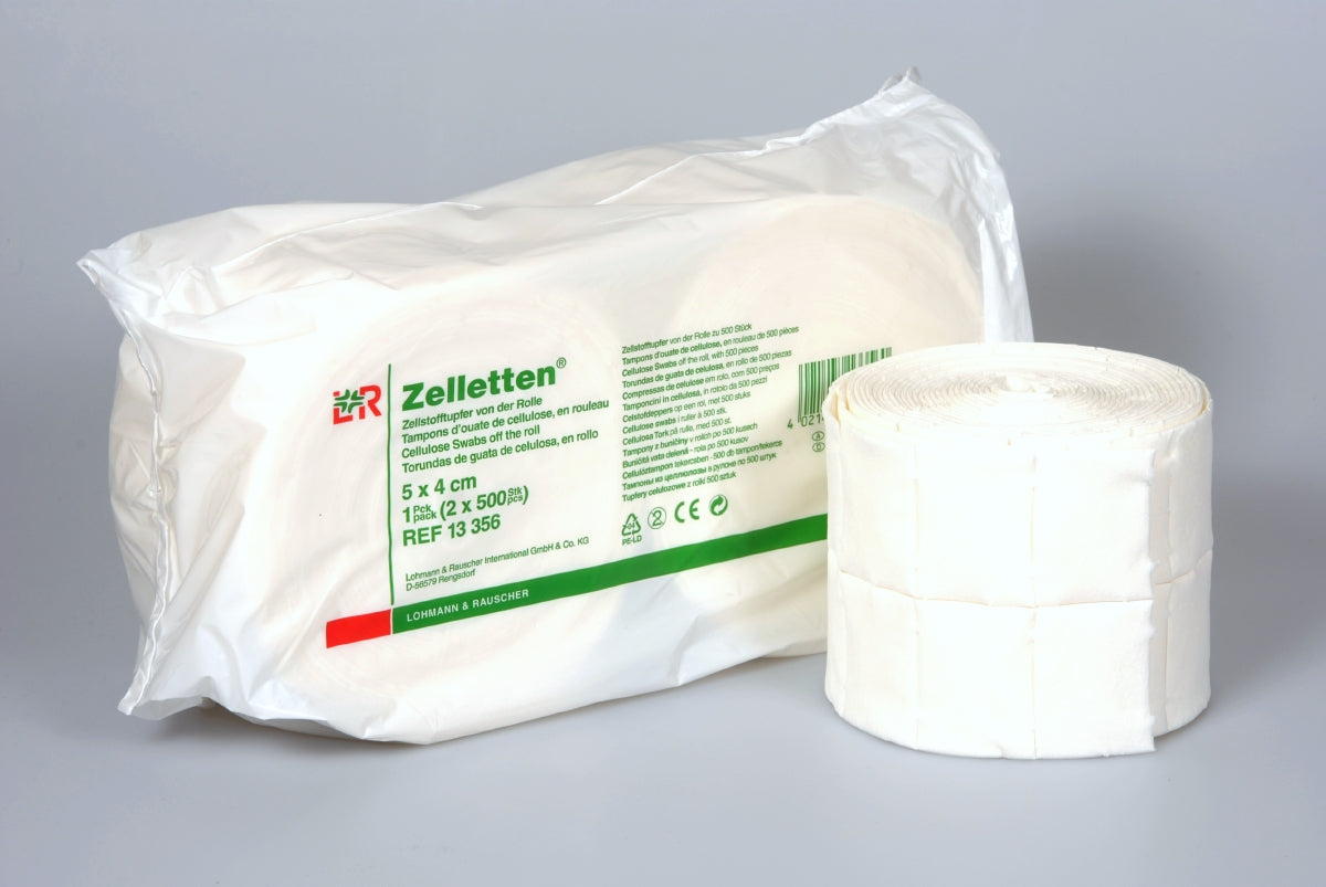 2 Rollen á 500 Pads Zelletten Zellstofftupfer (1.000 Stück / 5 x 4 cm) - Lohmann & Rauscher REF 13356