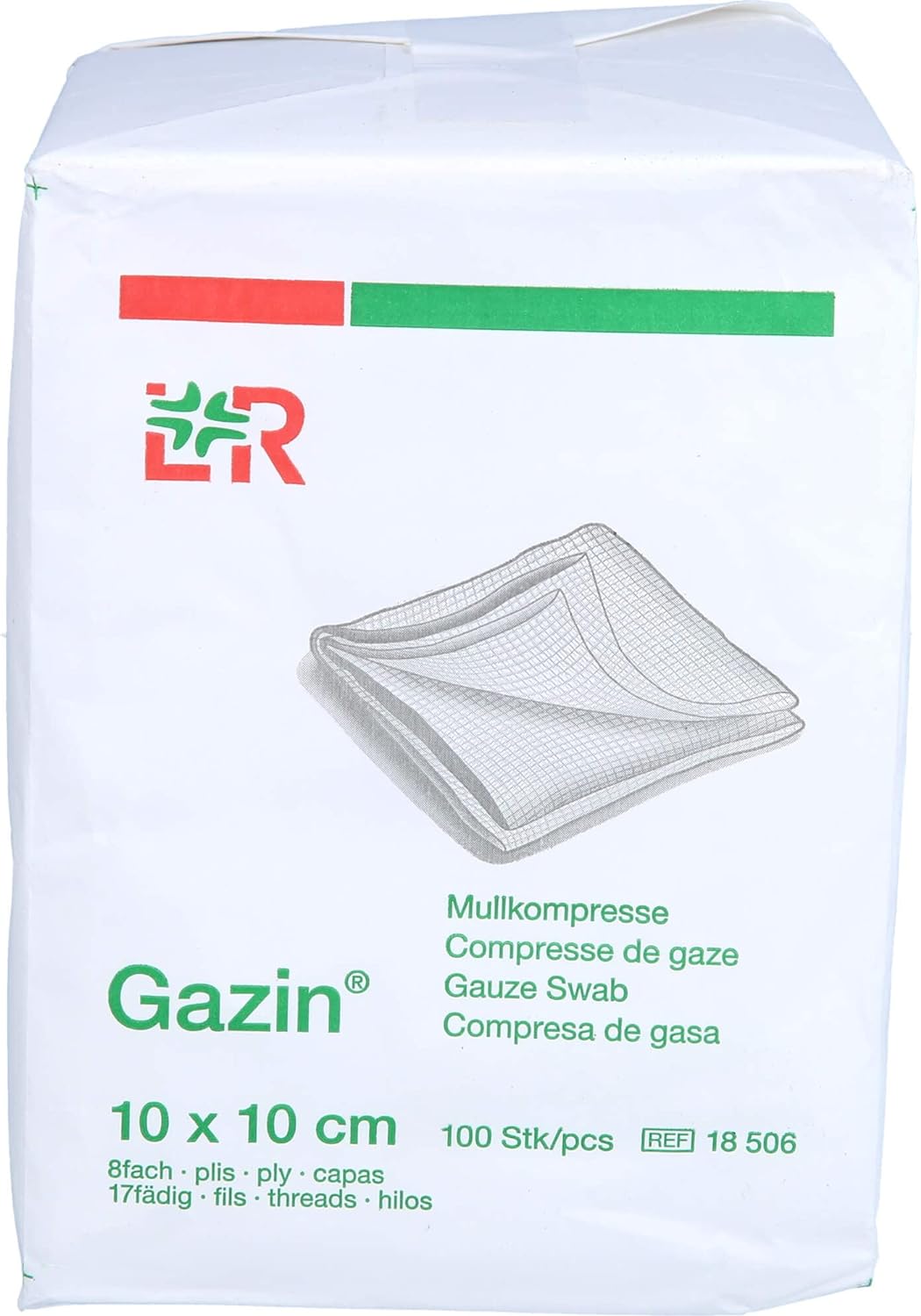 Gazin Mullkompresse steril 10 x 10 cm (100 Stück / 8fach / 17-fädig) - Lohmann & Rauscher REF 18506