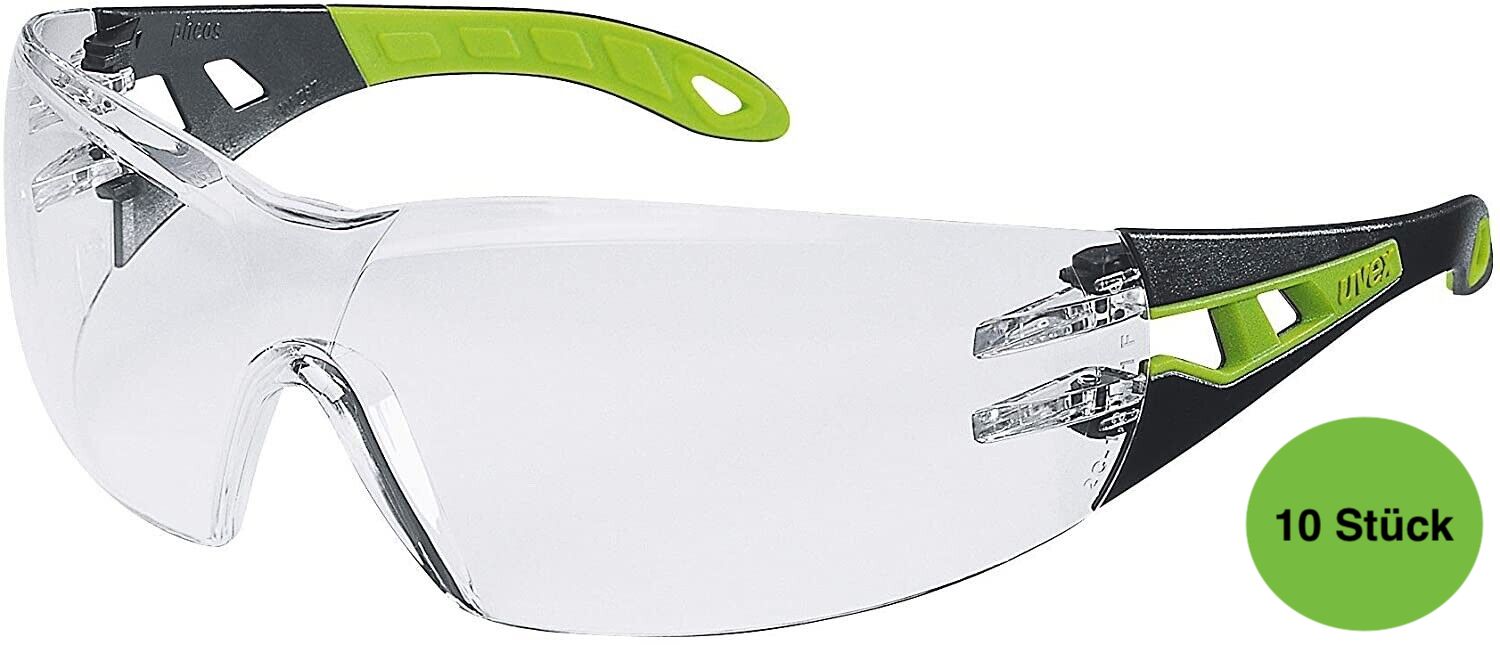 Uvex Pheos Supravision Excellence Schutzbrille 9192225 (10 Stück / transparent-schwarz-grün) - Uvex REF 9192225